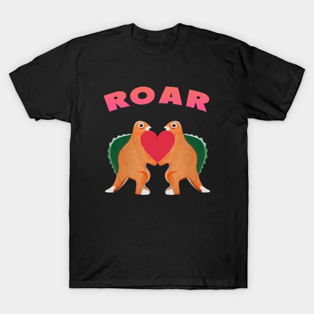 Cute Dinosaur Backtoschool Quote Roar Heart Pink T-Shirt by Dolta